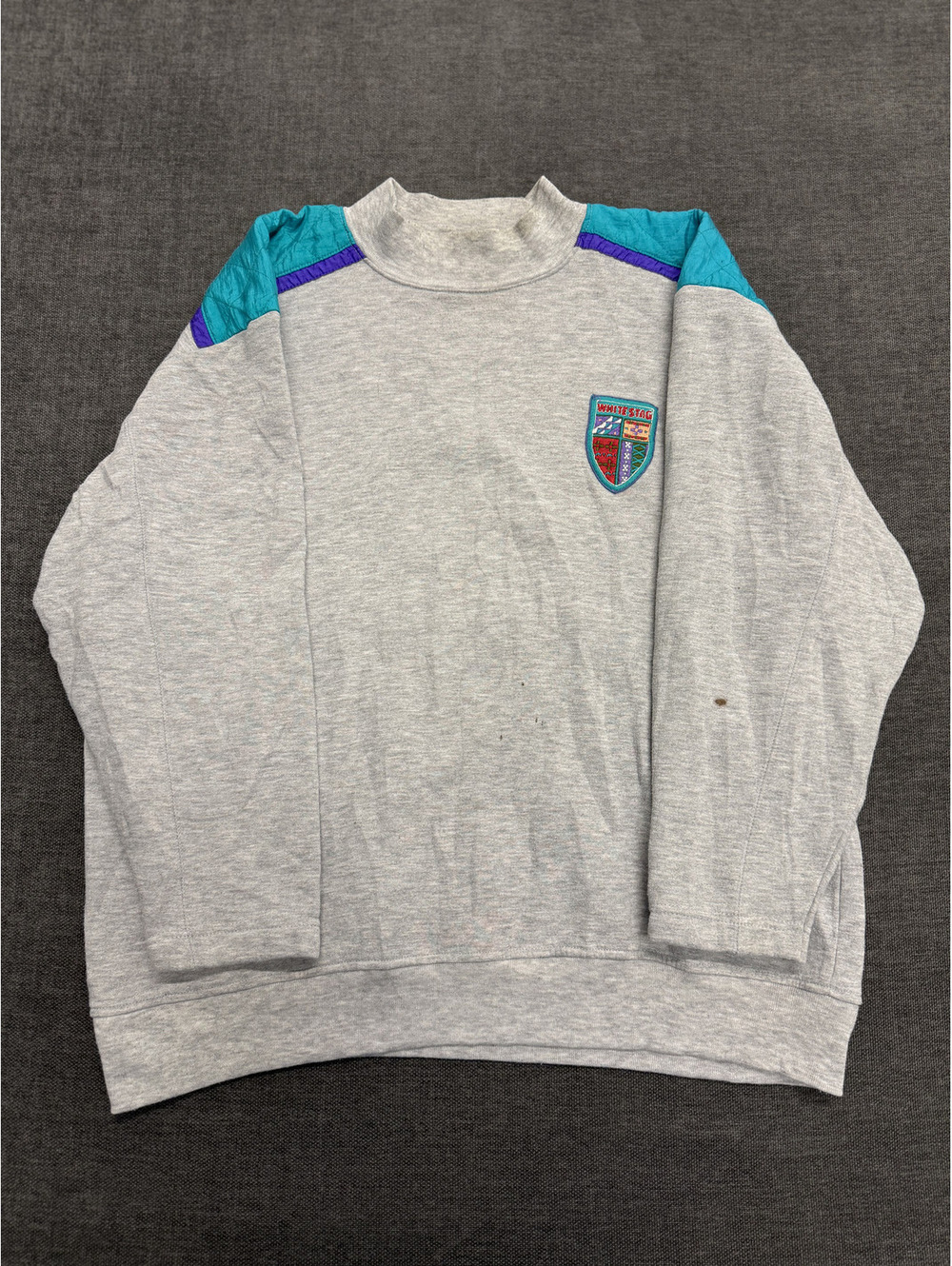 White Stag Vintage Gray Sweatshirt with Color Block Shoulder Detail